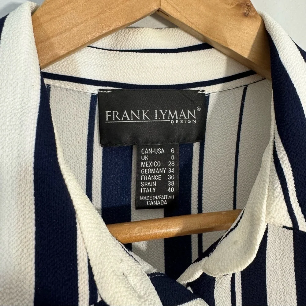 Frank Lyman Longline Striped Blouse Sz 6 White Blue Side Slit Shirt Office EUC - Picture 3 of 10